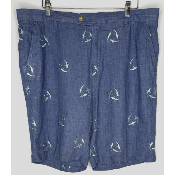 J.McLaughlin Men's Blue Shark Linen Shorts Sz 40 Coastal Beach Vacation Resort - Picture 1 of 11
